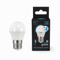 Gauss лампа Шар G45 E27 7W(550lm) 6500K 6K степ-димм. матов., пластик 105102307-S