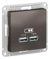 Systeme Electric AtlasDesign мех роз СУ 1 мест 2хUSB мокко A+A Iв=1,05-2,1А Uв=5В(пл осн) ATN000633