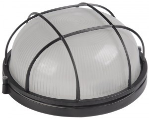 IEK св-к влагозащ.НПП1302 круг с реш. 60W E27 130гр. банник d192x80 алюм,термостекл черный IP54 ЖКХ