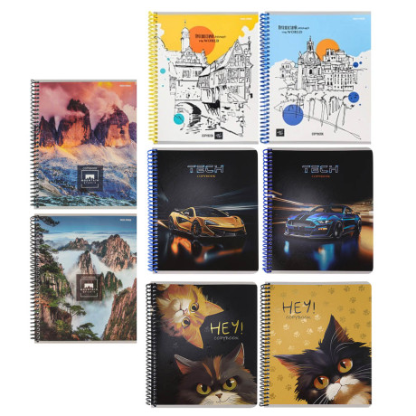 Тетрадь общая, 96 листов, в клетку, БЕЛЫЕ ЛИСТЫ, обл.мел. картон, спираль, микс