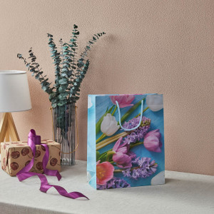 LADECOR Пакет подарочный, бумажный, 26x32x10 см, 4 дизайна, тюльпаны