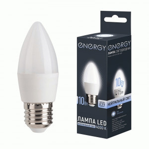 Energy лампа св/д свеча С37 E27 10W(750lm) 4000К 4К 38x109 матов (10!) 109302