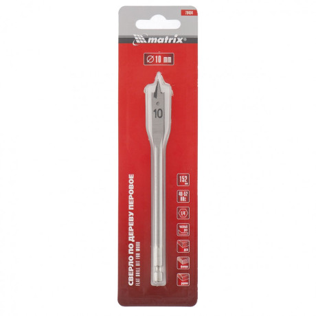 Сверло по дереву перовое, 10 мм шестигранный хвостовик Matrix