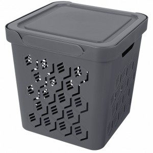 Корзина универсал. с крышкой DELUXE 18л (28,6*28,6*28,6см), серый 433242711 Econova/Бытпласт