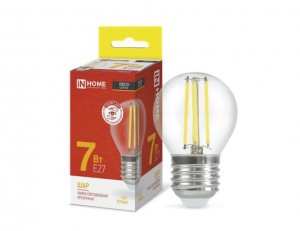 ASD/InHome лампа св/д Deco Шар P45 E27 7W(630lm) 3000К 2K 78x45 филамент (нитевидная) прозр. 6320