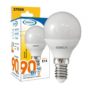 IONICH шар P45 E14 10W(900lm) 2700К 2K 45x80 матов./пластик/алюм ILED-SMD2835-P45 1804