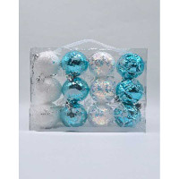 Набор елочных украшений JT25-AL097 4см 12шт Шары белый/голубой (3шт шар 4см фактурный четырехлистник, 3шт шар 4см фактурный грани, 3шт шар 4см белый с перламутровым блеском, 3шт шар 4см белый с инеем) (144)