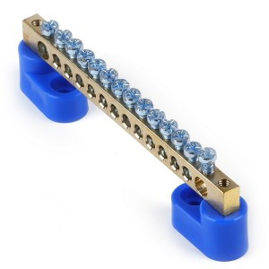 Smartbuy Шина N "Ноль" (нул.) (латунь) 6х9мм два угл. изолятора тип "Стойка" синий, 14 отв. bc-14-2i