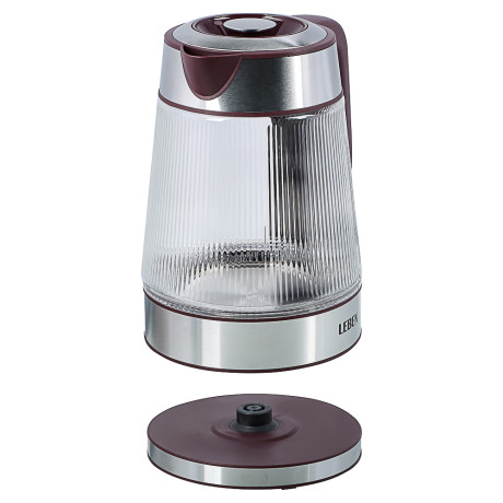 LEBEN Чайник электрический стеклянный 1,8л 1850 Вт рифленое стекло, бордовый