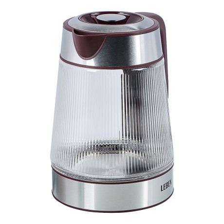 LEBEN Чайник электрический стеклянный 1,8л 1850 Вт рифленое стекло, бордовый