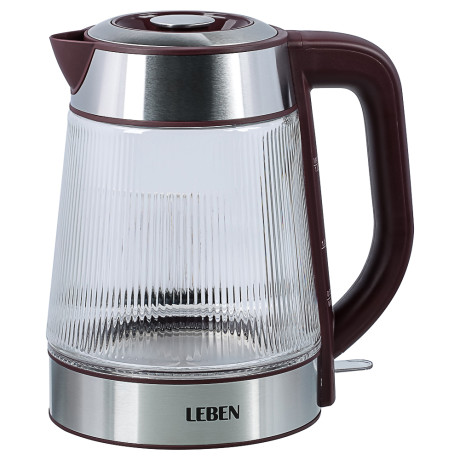 LEBEN Чайник электрический стеклянный 1,8л 1850 Вт рифленое стекло, бордовый