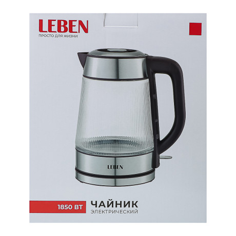 LEBEN Чайник электрический стеклянный 1,8л 1850 Вт рифленое стекло, бордовый