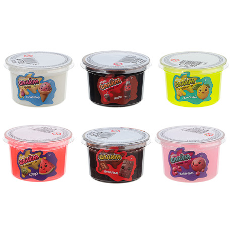 ИГРОЛЕНД Игрушка для детей из полимерных пластичных масс, "Слайм" с ароматом, 100 мл, 6 дизайнов