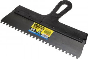 Шпатель STAYER "PROFESSIONAL" нержавеющий зубчатый с пластмассовой ручкой, 300мм, зуб 6х6мм