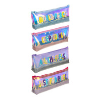 Пенал треугольный, 21х8х4,5см, иск.кожа, ТПУ цвета "металлик", декор вышивкой, 4 дизайна, ПВХ бокс