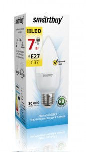 Smartbuy свеча C37 E27 7W(500lm) 3000K 2K матовая пластик SBL-C37-07-30K-E27