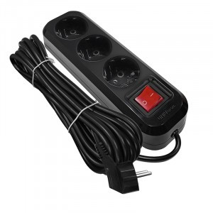 UNIVersal сет. удлинитель ПВС 3х1 3роз. 5м 13А, черный земля, выкл. (корпус ABS) S-303 2021