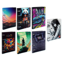 Тетрадь на кольцах А5, 80 л., клетка, обложка пластик, белый блок, микс