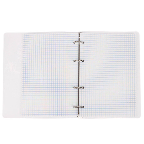Тетрадь на кольцах А5, 80 л., клетка, обложка пластик, белый блок, микс