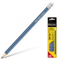 Карандаши ч/гр BRAUBERG &quot;ZTX&quot;, набор 12 шт., HB, с резинкой, синий корпус, карт. уп., 180672