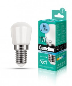 Camelion T26 E14 2W(170lm 220°) 4500K 4K матовая 51x22 для холодильников и вытяжек LED2-T26/845/E14