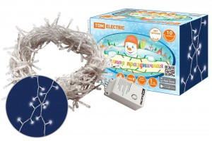 Гирлянда-нить СГ100Б10 100LED белая, 10м, 8реж., провод прозр. (30!) TDM SQ0361-0039