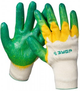 Перчатки ЗУБР "МAСTEP" трикотажные, х/б, двойная обливная ладонь из латекса, S-M