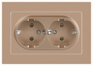 ЭРА Intro Accent мех. роз. СУ 2 мест. (земля), 16А 250В, шампань 6-205-04
