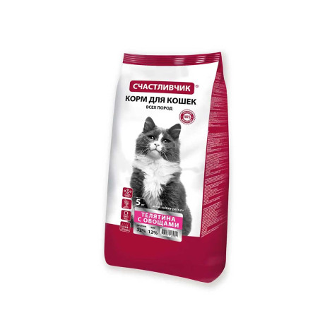 Счастливчик Корм для кошек 5 кг Телятина с овощами 5301