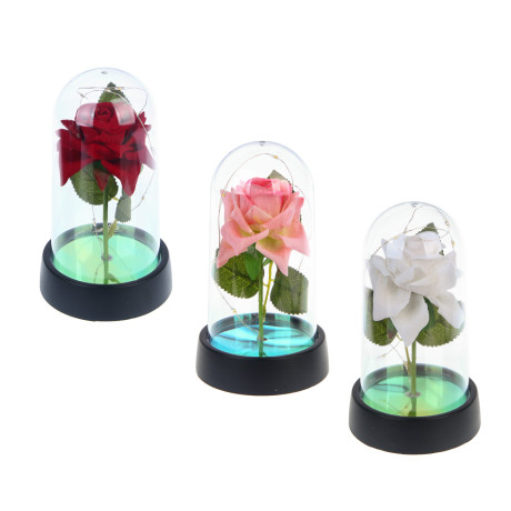 Декор "Роза в колбе" с подсветкой, 15х8х8см, 3хLR1130, ткань, пластик, проволока, 3 вида