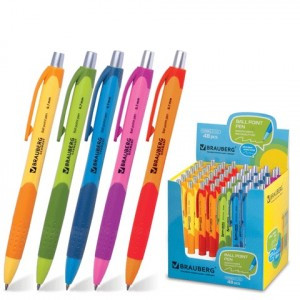 Ручка шарик. автомат. BRAUBERG "Juicy", , узел 0,7мм, линия 0,35мм, рез. упор, синяя 141546