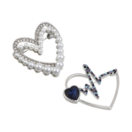 Брошь сердце с камнем, сплав, 2 дизайна, БЖ25-23