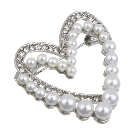 Брошь сердце с камнем, сплав, 2 дизайна, БЖ25-23