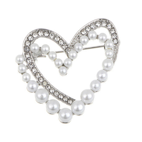 Брошь сердце с камнем, сплав, 2 дизайна, БЖ25-23