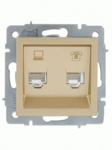 Lezard VESNA мех. роз. комп/телеф СУ 2 мест. (RJ45+RJ11) (корп. ABS) золото 742-3688-143