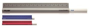 Линейка 15см Milan в комплекте с ластиком, металл, ассорти:син,сер,красн 971892