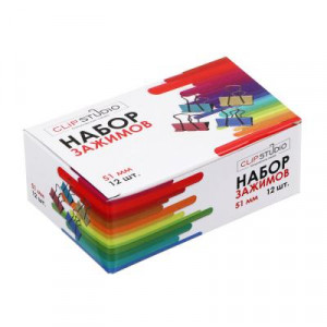 ClipStudio Набор зажимов для бумаг металлический 51 мм цветной, 12 штук в картонной коробке