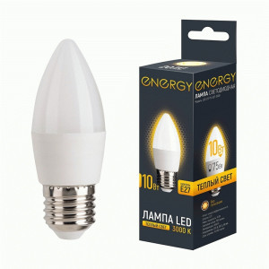 Energy лампа св/д свеча С37 E27 10W(750lm) 3000К 2К 38x109 матов (10!) 109301