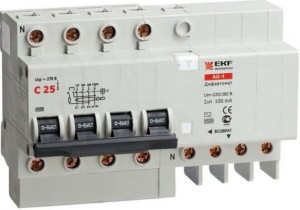 EKF диф. автомат АД-4 63А/30мА (хар-ка C, УЗО типа AC, электрон.) 4,5кА DA4-63-30-pro