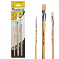 Набор кистей BRAUBERG &quot;Пейзаж&quot;, набор 3шт. (пони кр. № 2, 4, 7), блистер с европодвесом, 200220