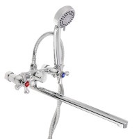 RAIN Смеситель для ванны Нефрит, прямой излив 35см, керам. кран-буксы 1/2, душ. набор, латунь, хром