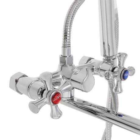 RAIN Смеситель для ванны Нефрит, прямой излив 35см, керам. кран-буксы 1/2, душ. набор, латунь, хром