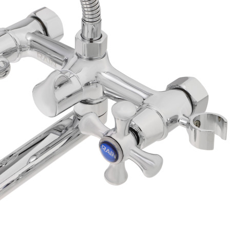 RAIN Смеситель для ванны Нефрит, прямой излив 35см, керам. кран-буксы 1/2, душ. набор, латунь, хром