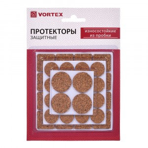 Протекторы износостойкие из пробки (d20мм, d28мм, 25x25мм), 26006 VORTEX