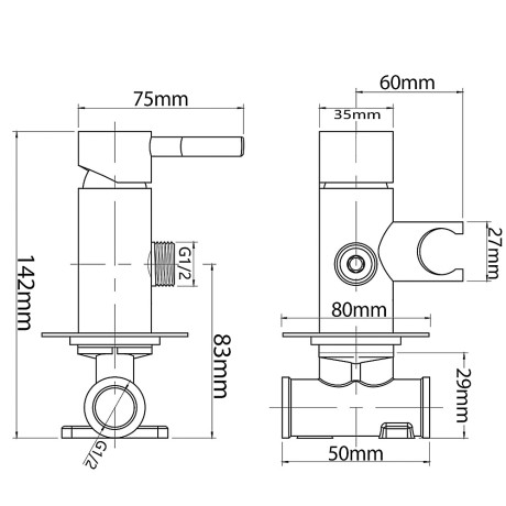 СоюзКран Смеситель для биде с гигиенич. душем настенный, картр. 25мм, черный, нерж. сталь, SS03-R132