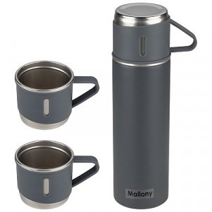 Термос FESTA, 0,5 л, 3 кружки/набор, нерж сталь, серый 106052 Mallony