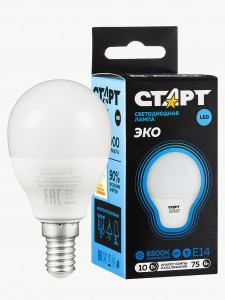 СТАРТ ЭКО шар E14 10W(800lm) 6500К 6K 89х47 матовая пластик WS