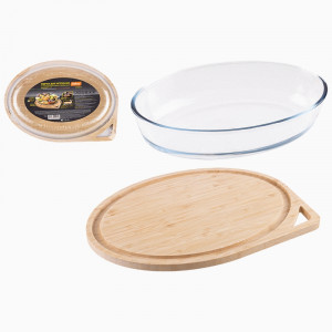 Форма д/выпечки стекло овал 2,4л 2,2x23,2x7,1см крышка бамбук 3в1 Cristallino 108342 Mallony
