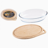 Форма д/выпечки стекло овал 2,4л 2,2x23,2x7,1см крышка бамбук 3в1 Cristallino 108342 Mallony