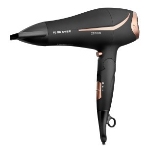 Фен BRAYER 3000BR-BN, 2,2Вт, 2скор, 3режима, холодный воздух,складная ручка, концентратор, шнур 1,8м